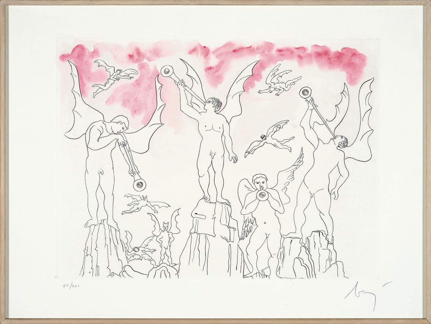 Enrico Baj, "Il Paradiso Perduto", 1987, "La fine del concilio in Pandemonium (II, 514-520)", gravure.